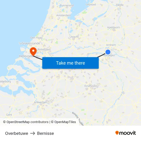 Overbetuwe to Bernisse map