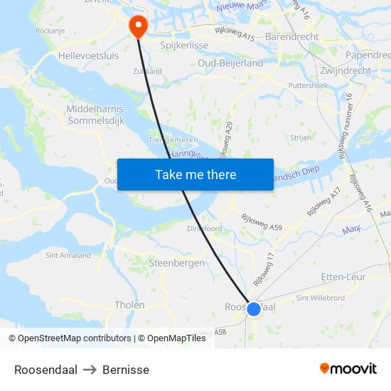 Roosendaal to Bernisse map