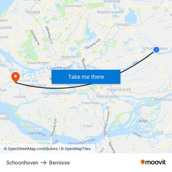 Schoonhoven to Bernisse map