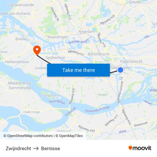 Zwijndrecht to Bernisse map