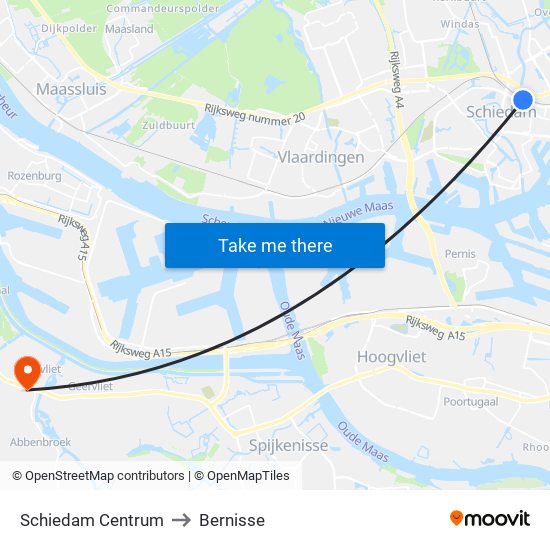 Schiedam Centrum to Bernisse map