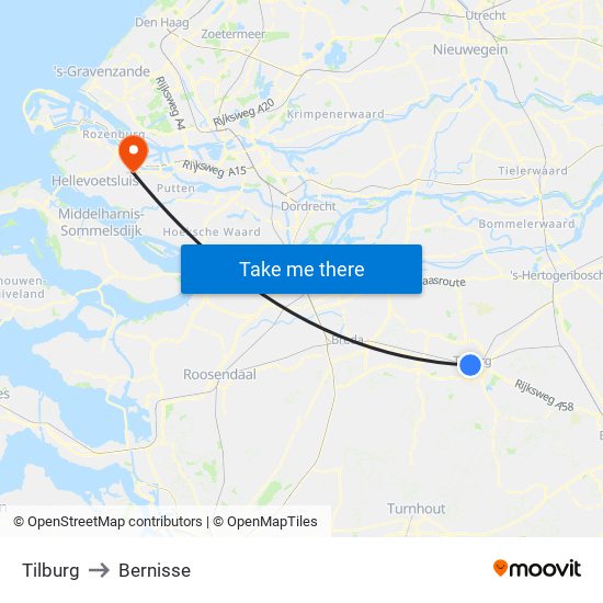 Tilburg to Bernisse map