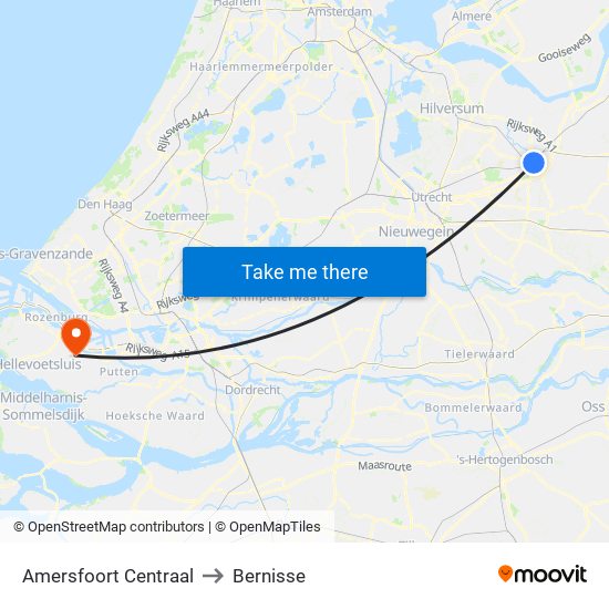 Amersfoort Centraal to Bernisse map