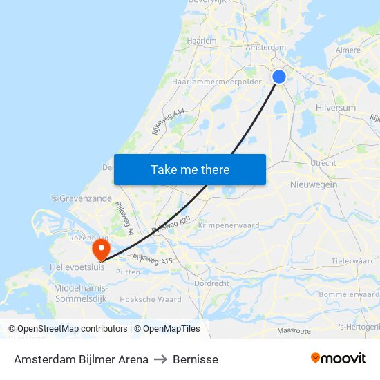 Amsterdam Bijlmer Arena to Bernisse map