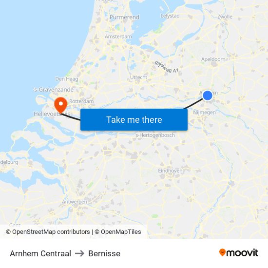 Arnhem Centraal to Bernisse map