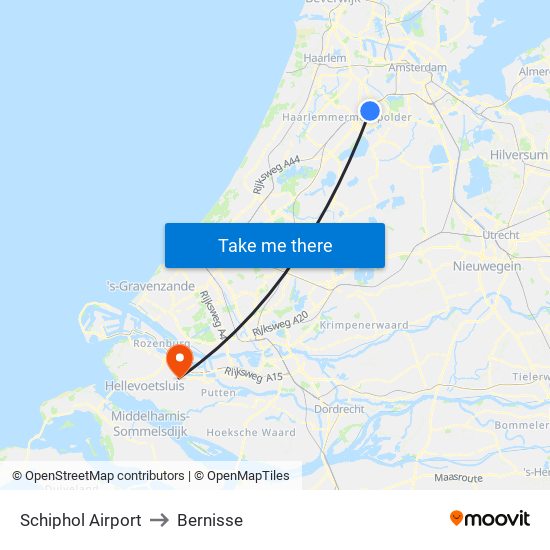 Schiphol Airport to Bernisse map