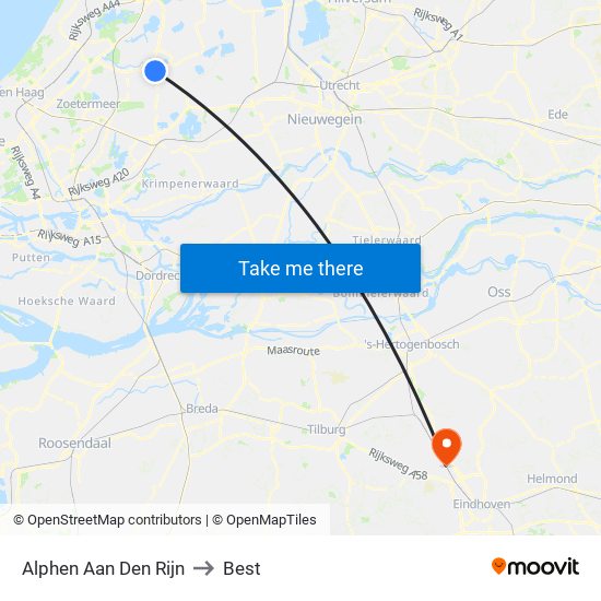 Alphen Aan Den Rijn to Best map