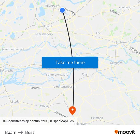 Baarn to Best map