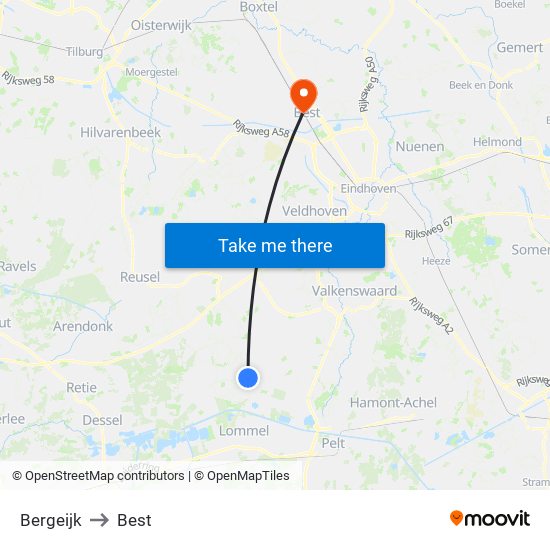 Bergeijk to Best map