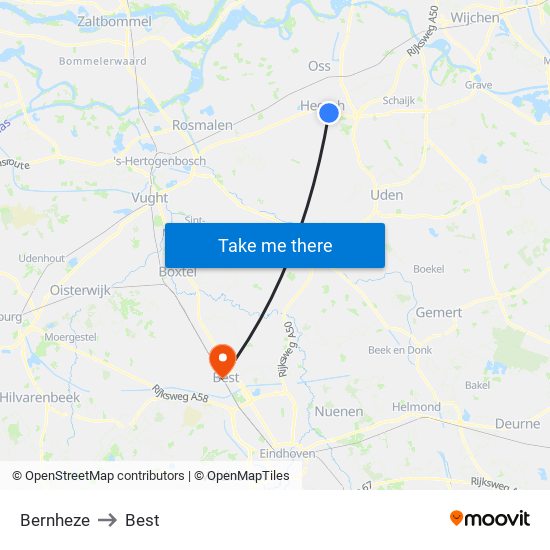 Bernheze to Best map
