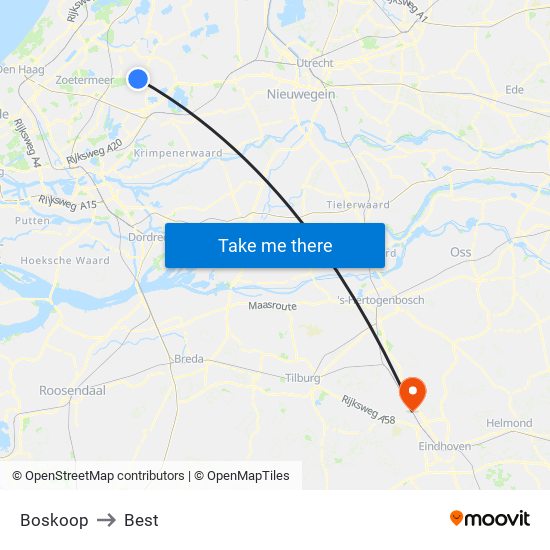 Boskoop to Best map