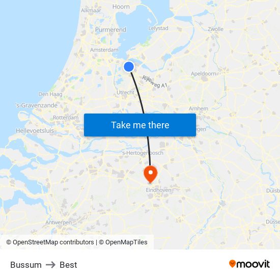 Bussum to Best map