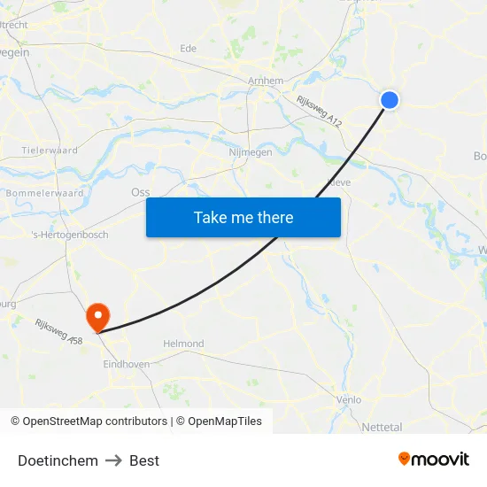 Doetinchem to Best map