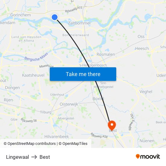 Lingewaal to Best map