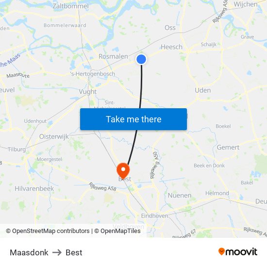 Maasdonk to Best map