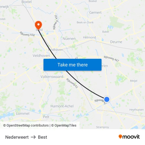 Nederweert to Best map