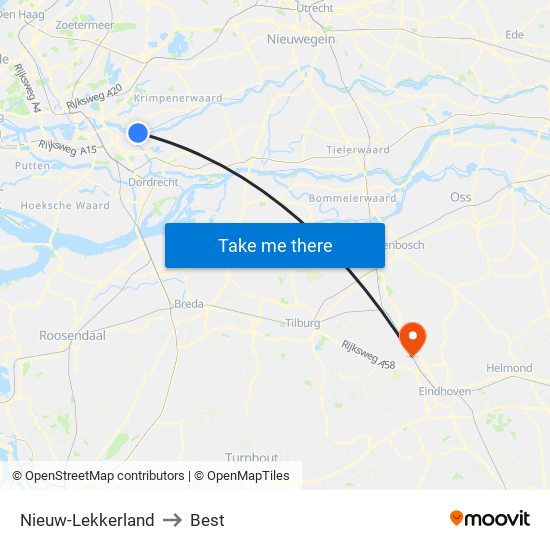 Nieuw-Lekkerland to Best map