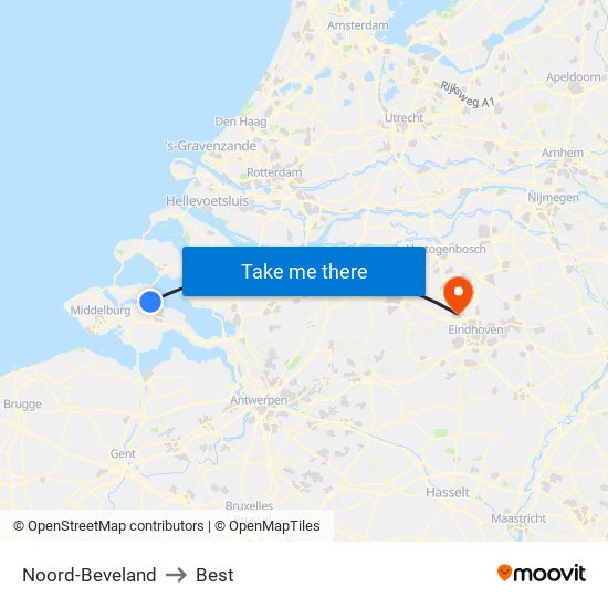 Noord-Beveland to Best map