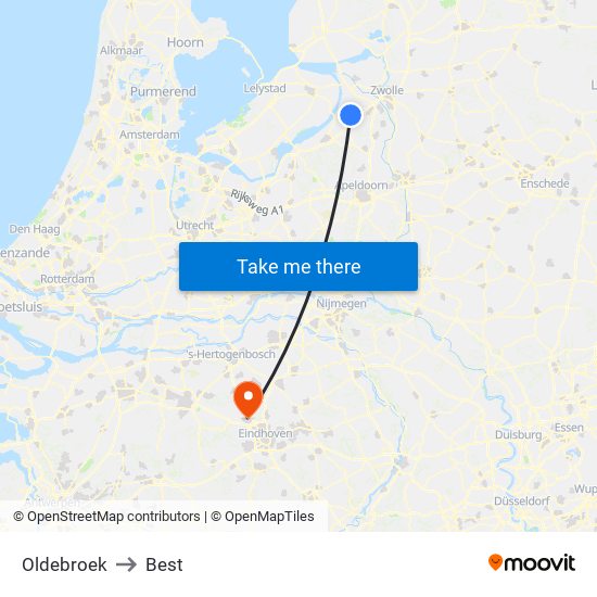 Oldebroek to Best map