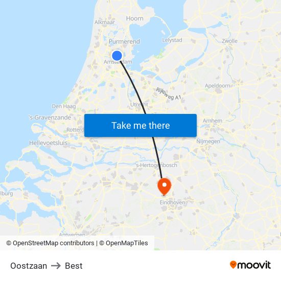 Oostzaan to Best map