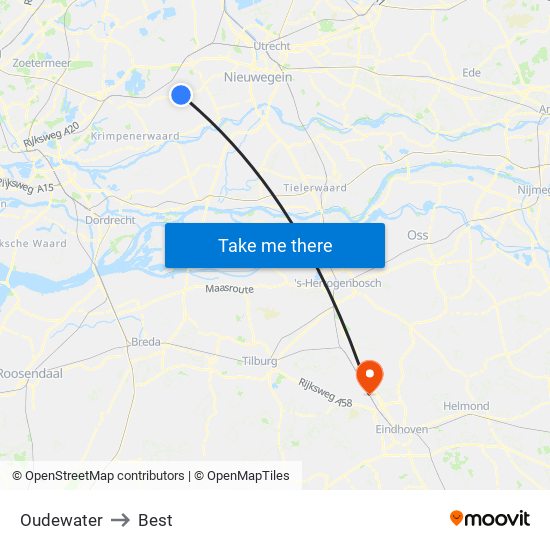 Oudewater to Best map