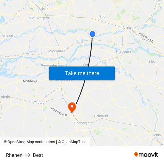 Rhenen to Best map