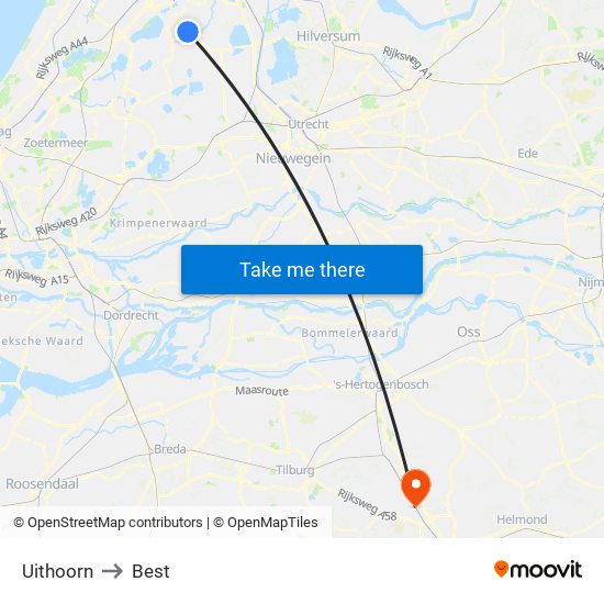 Uithoorn to Best map