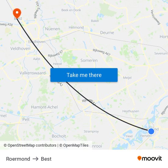 Roermond to Best map