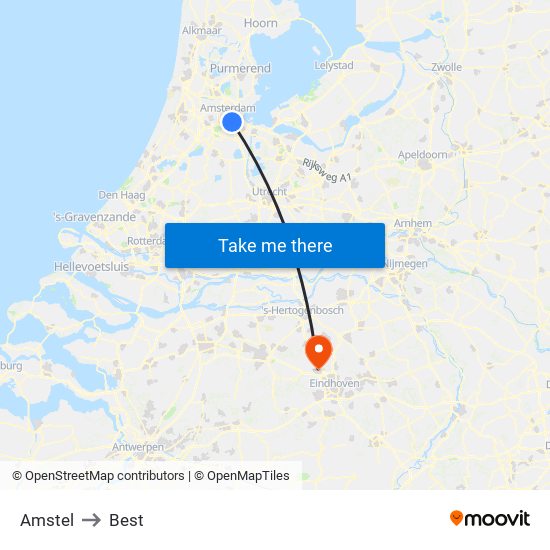 Amstel to Best map