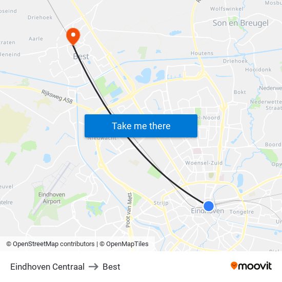 Eindhoven Centraal to Best map
