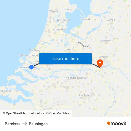Bernisse to Beuningen map