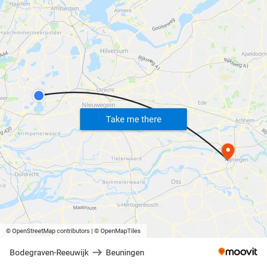 Bodegraven-Reeuwijk to Beuningen map