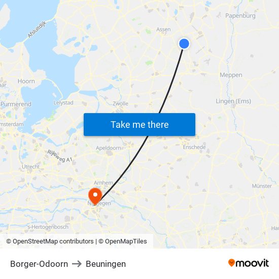 Borger-Odoorn to Beuningen map