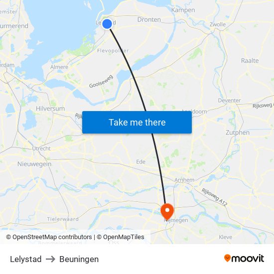 Lelystad to Beuningen map