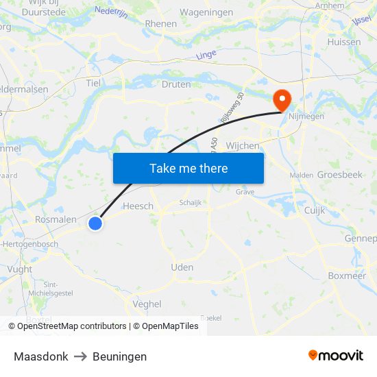 Maasdonk to Beuningen map