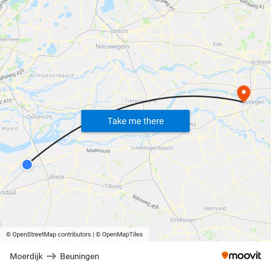 Moerdijk to Beuningen map