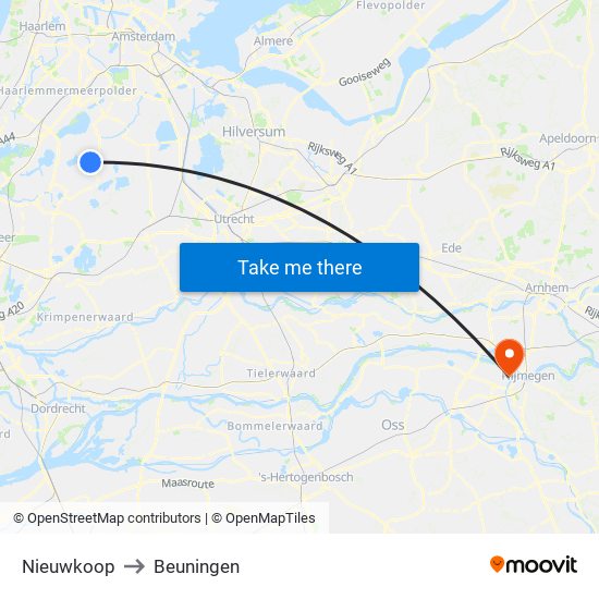 Nieuwkoop to Beuningen map