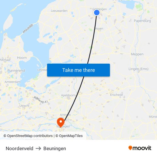 Noordenveld to Beuningen map
