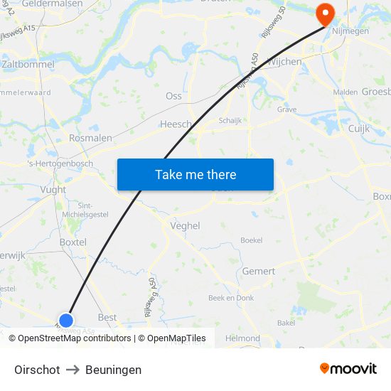 Oirschot to Beuningen map