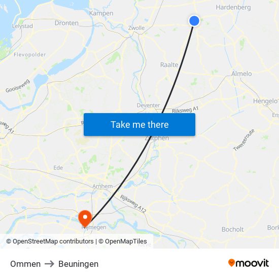 Ommen to Beuningen map