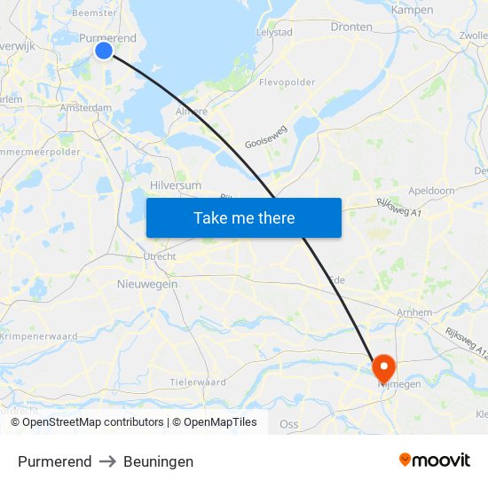 Purmerend to Beuningen map