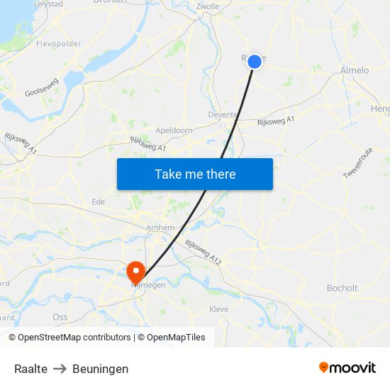 Raalte to Beuningen map