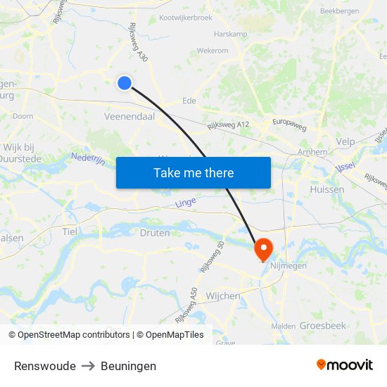 Renswoude to Beuningen map