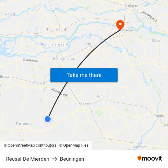 Reusel-De Mierden to Beuningen map