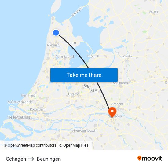 Schagen to Beuningen map