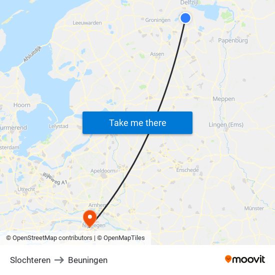 Slochteren to Beuningen map