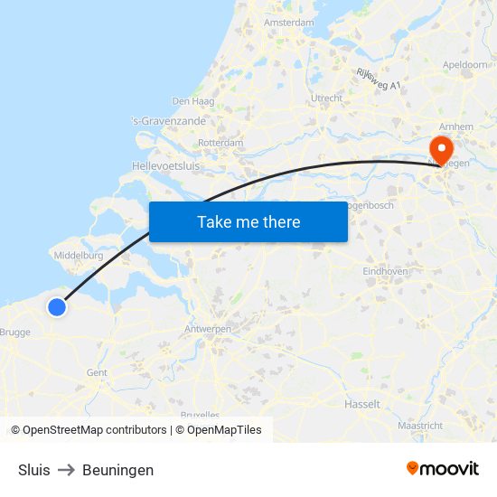 Sluis to Beuningen map