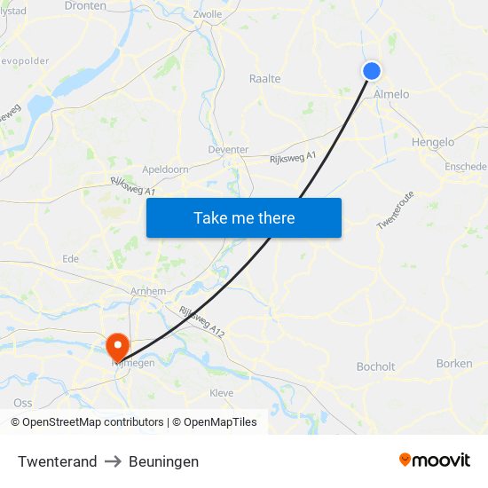 Twenterand to Beuningen map