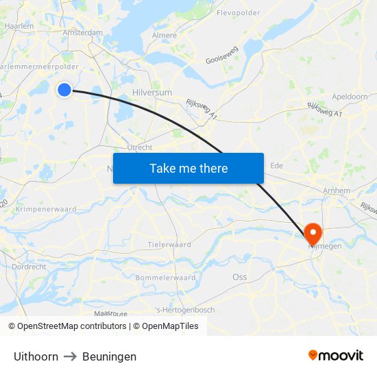 Uithoorn to Beuningen map