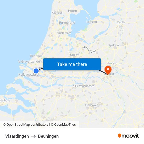 Vlaardingen to Beuningen map